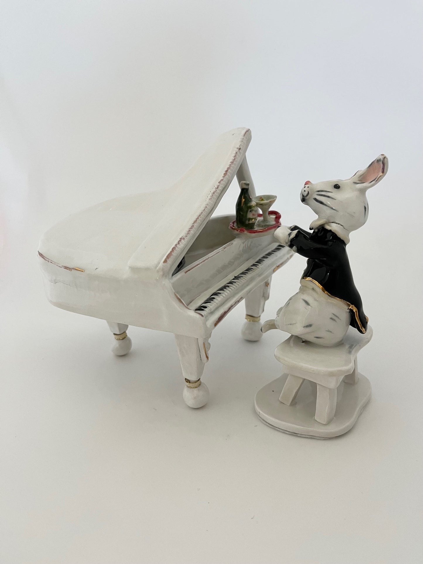 Music Box Piano with White Bunny