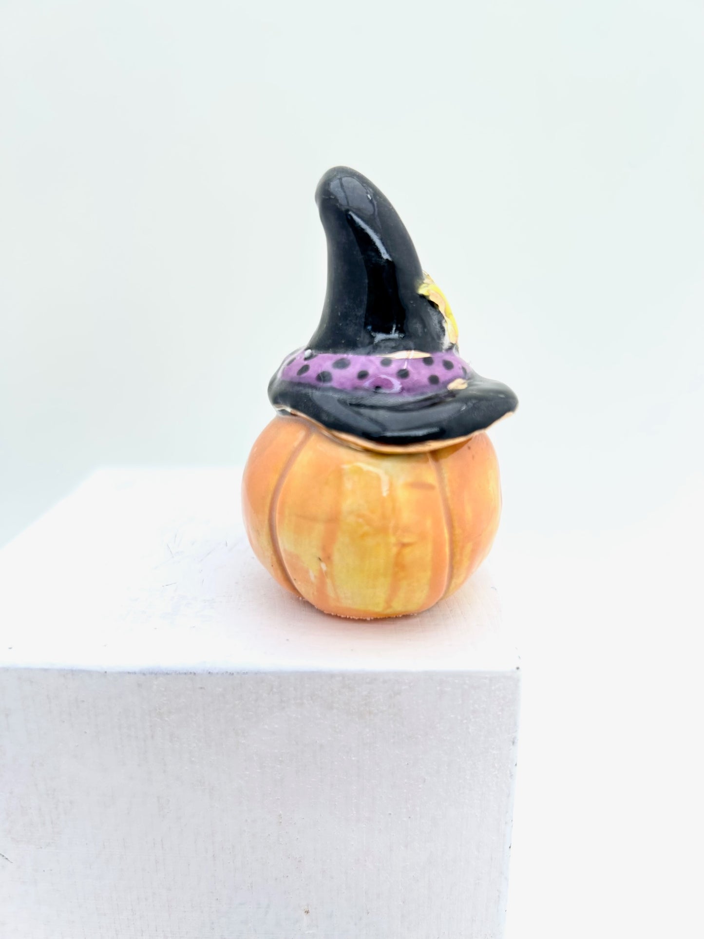 Tiny Pumpkin with Purple Band Witch Hat