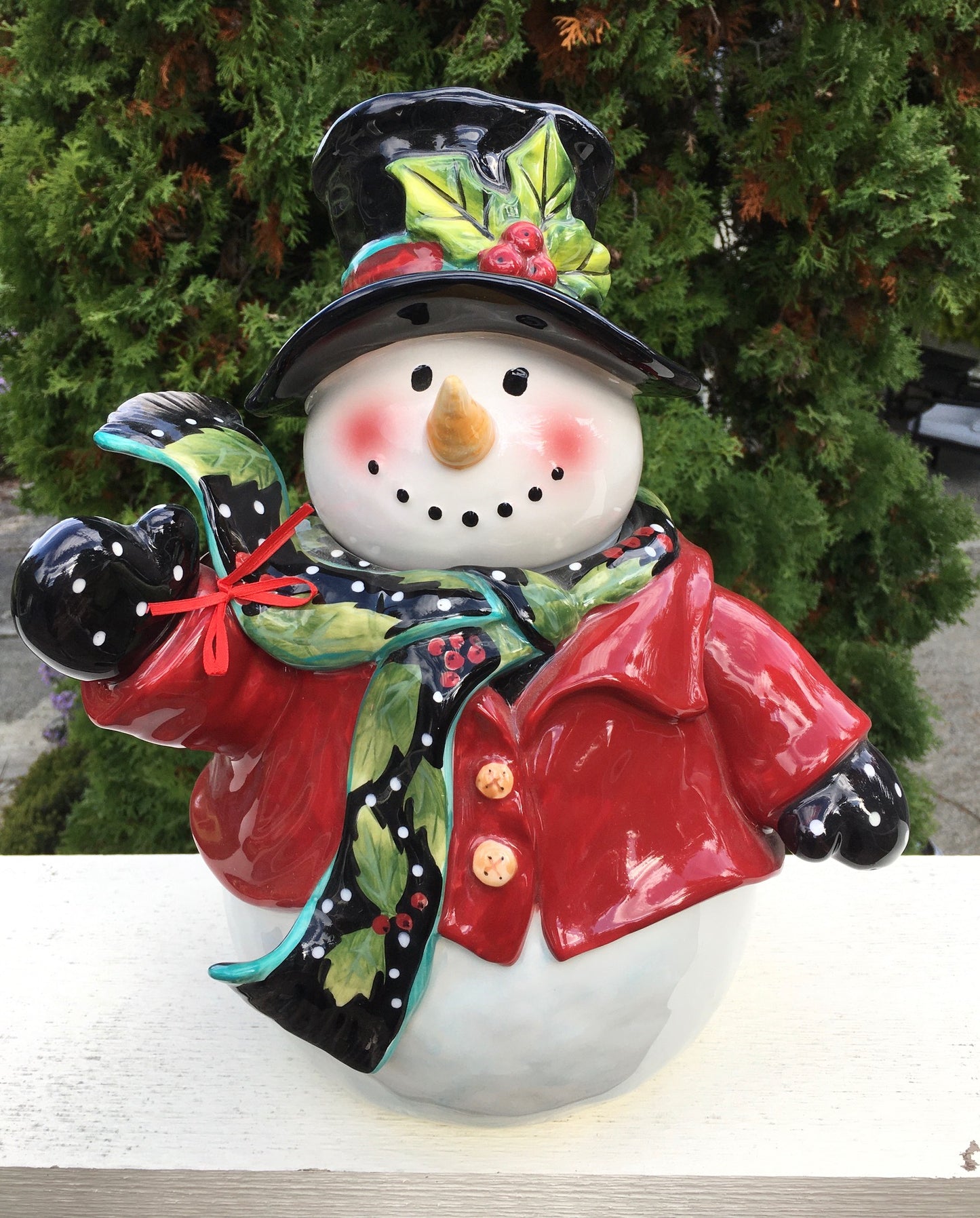 Holly Snowman Cookie Jar
