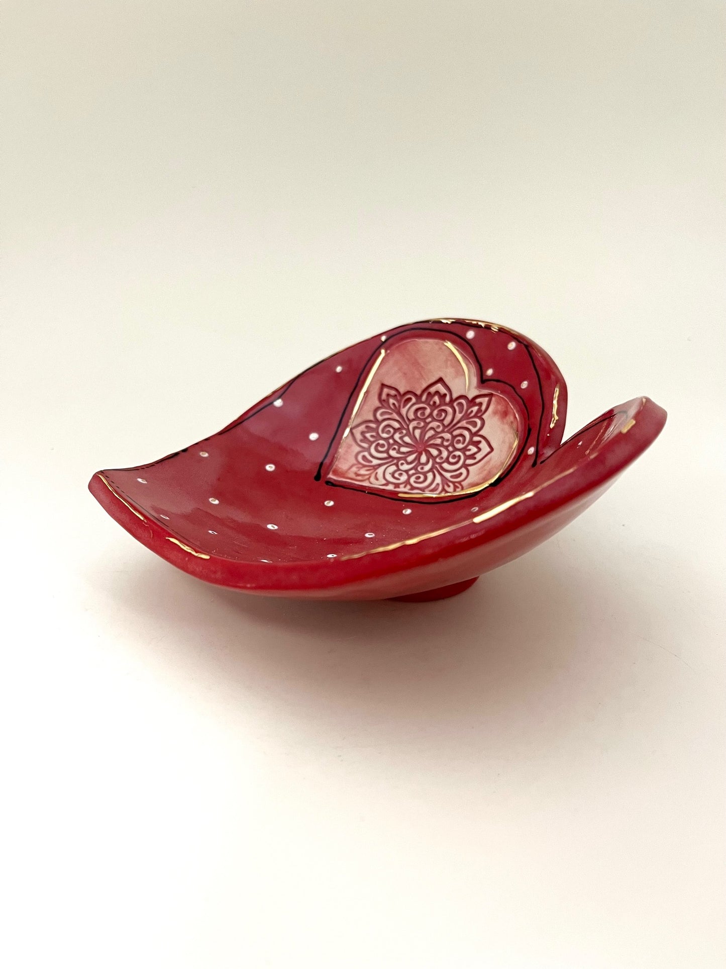 Heart Bowl (Red with White Dots)