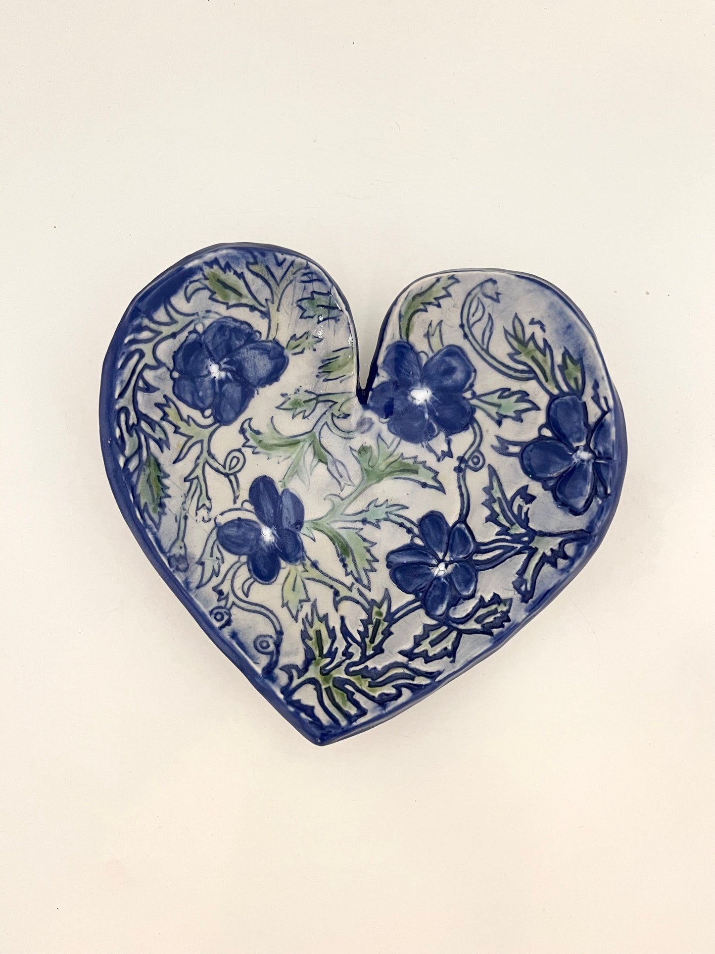 Heart Bowl (Blue with Flowers)