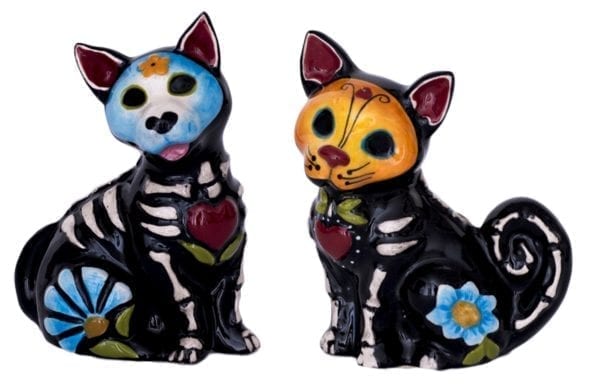 Clayworks Day Of Dead Cat And Dog Salt & Pepper Set