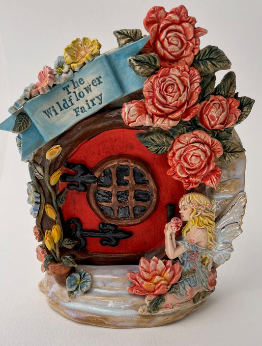 Red Fairy Door with Red Roses