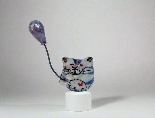 Grey Tiny Cat with Balloon