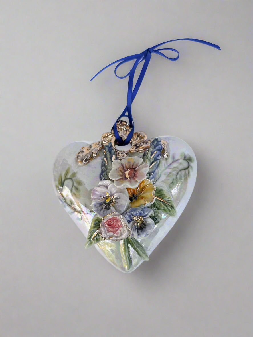 Floral Puff Heart Hanger