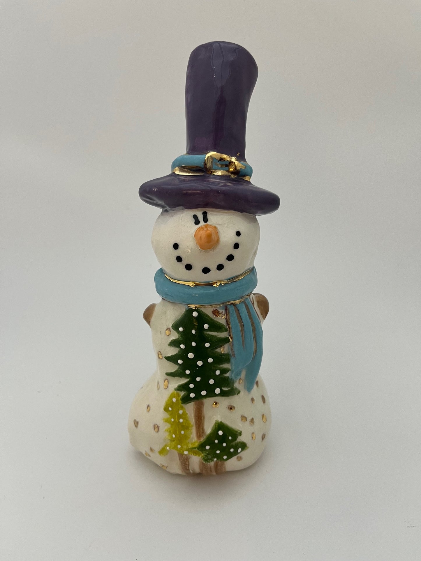 Holiday Snowman with Purple Hat and Blue Scarf