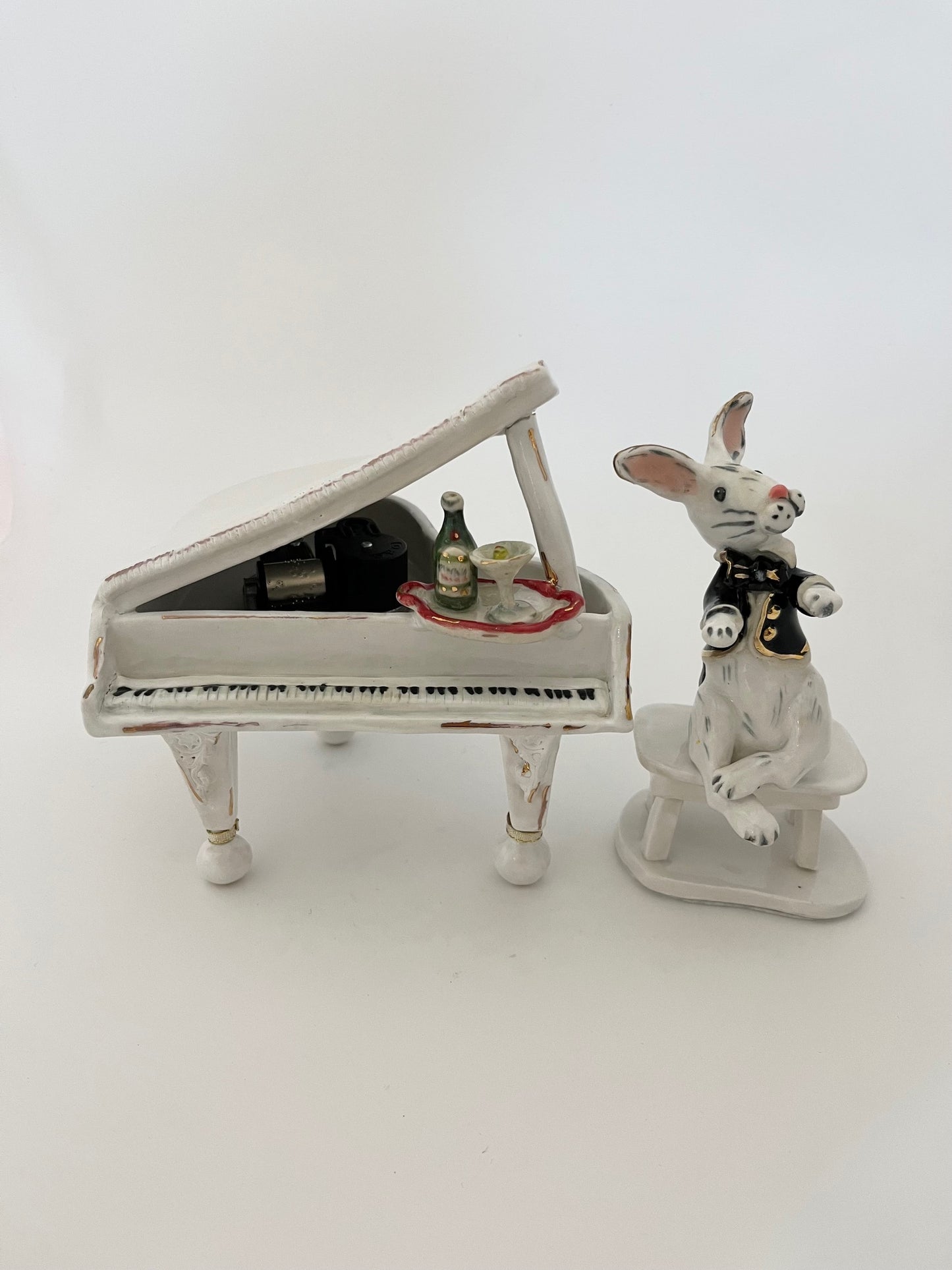 Music Box Piano with White Bunny