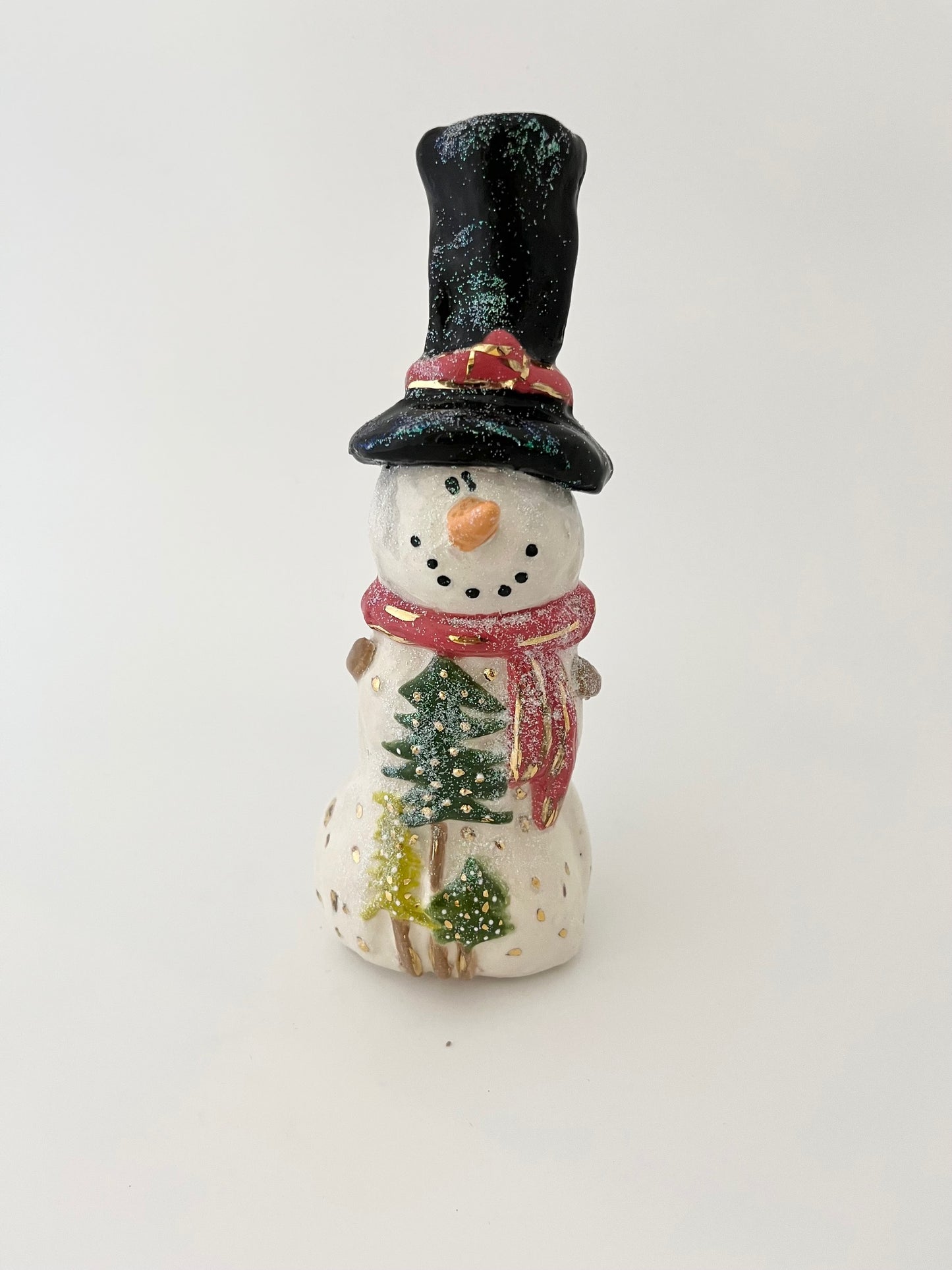 Holiday Snowman Black Hat and Red Scarf