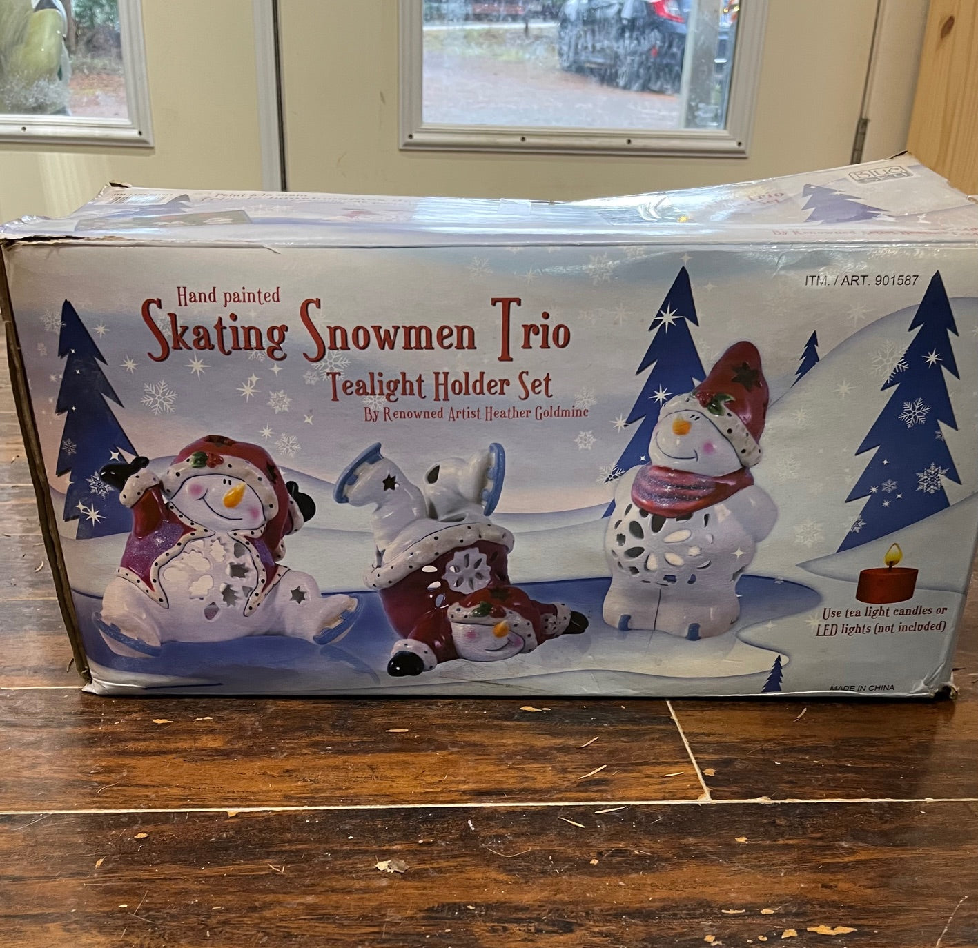 Skating Snowmen Trio Tealight Holder Set