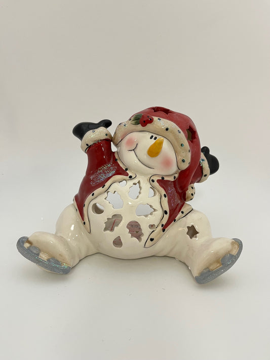 Skating Snowmen Trio Tealight Holder Set