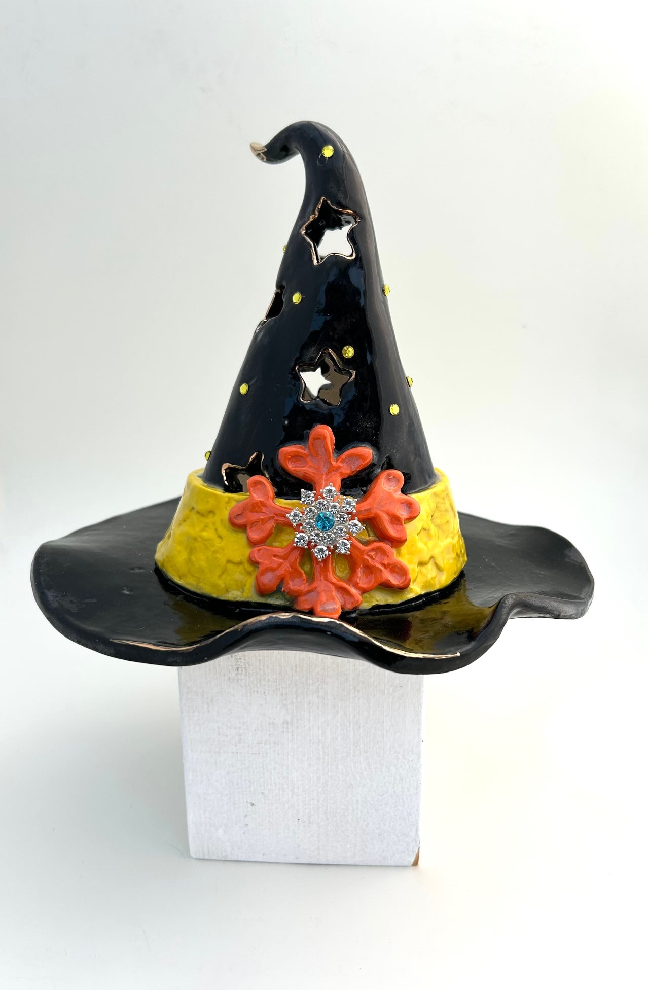 Yellow Band Witch Hat Battery Tea Light Holder