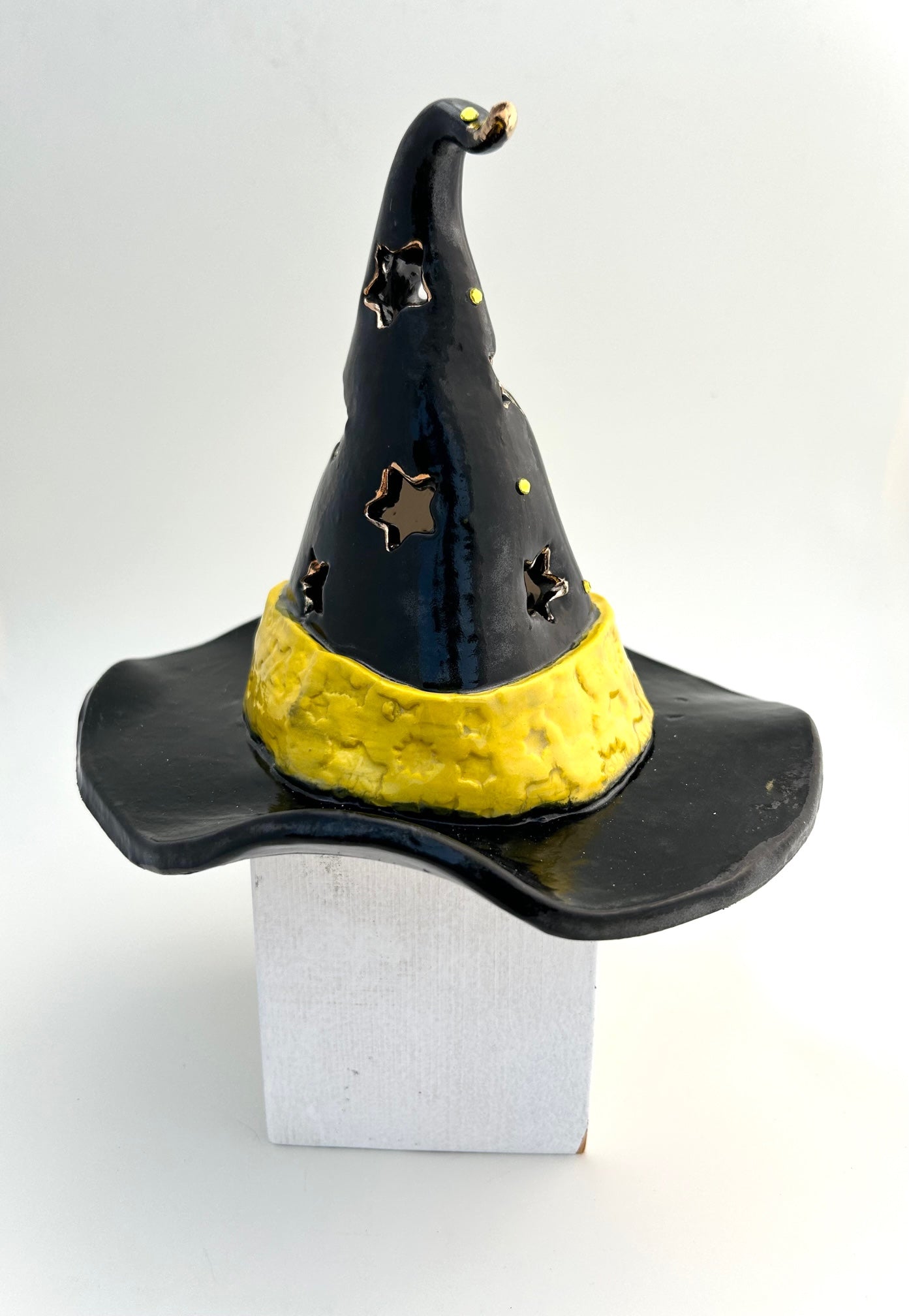 Yellow Band Witch Hat Battery Tea Light Holder