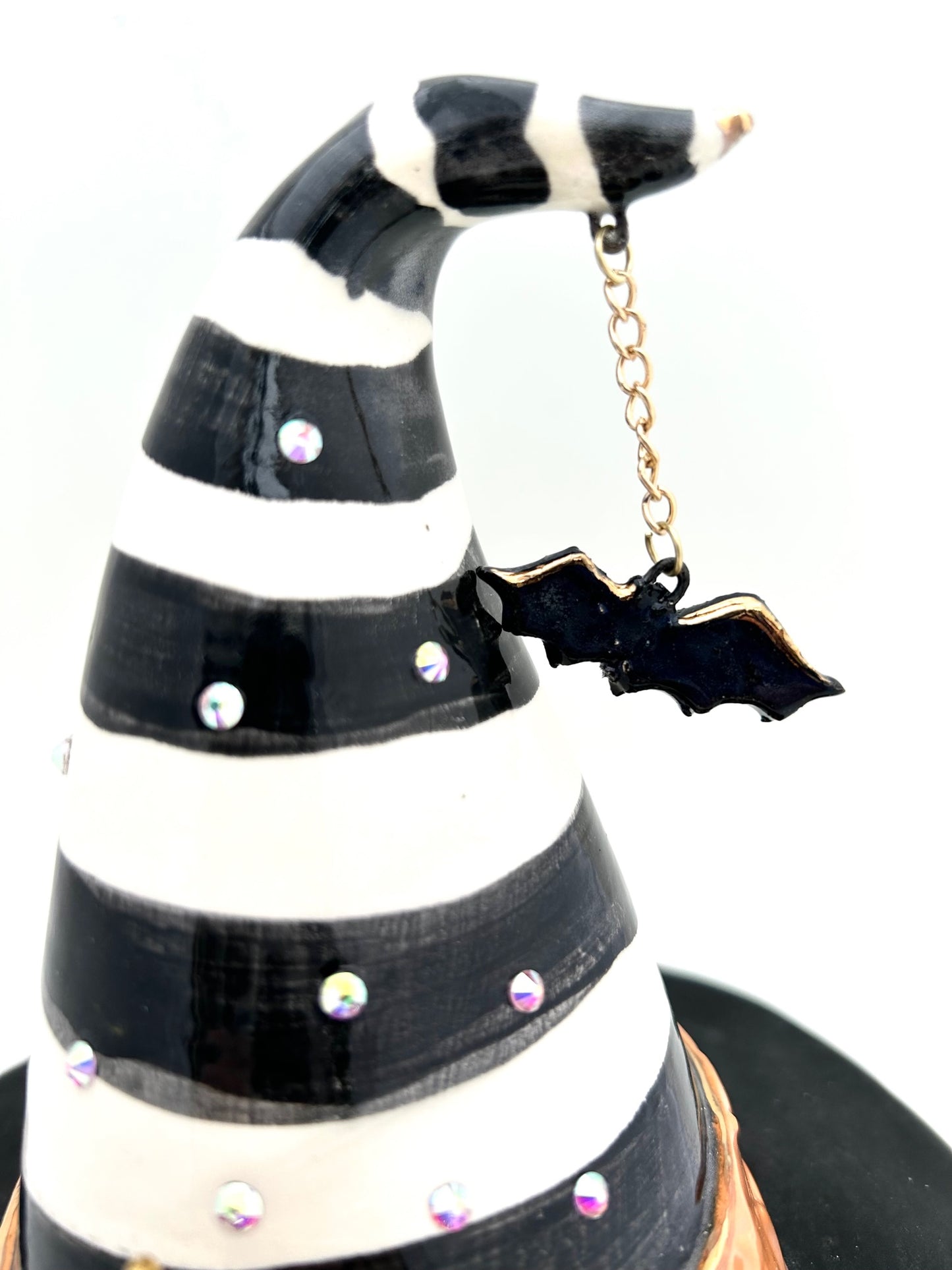 Black and White Striped Witch Hat with Orange Band