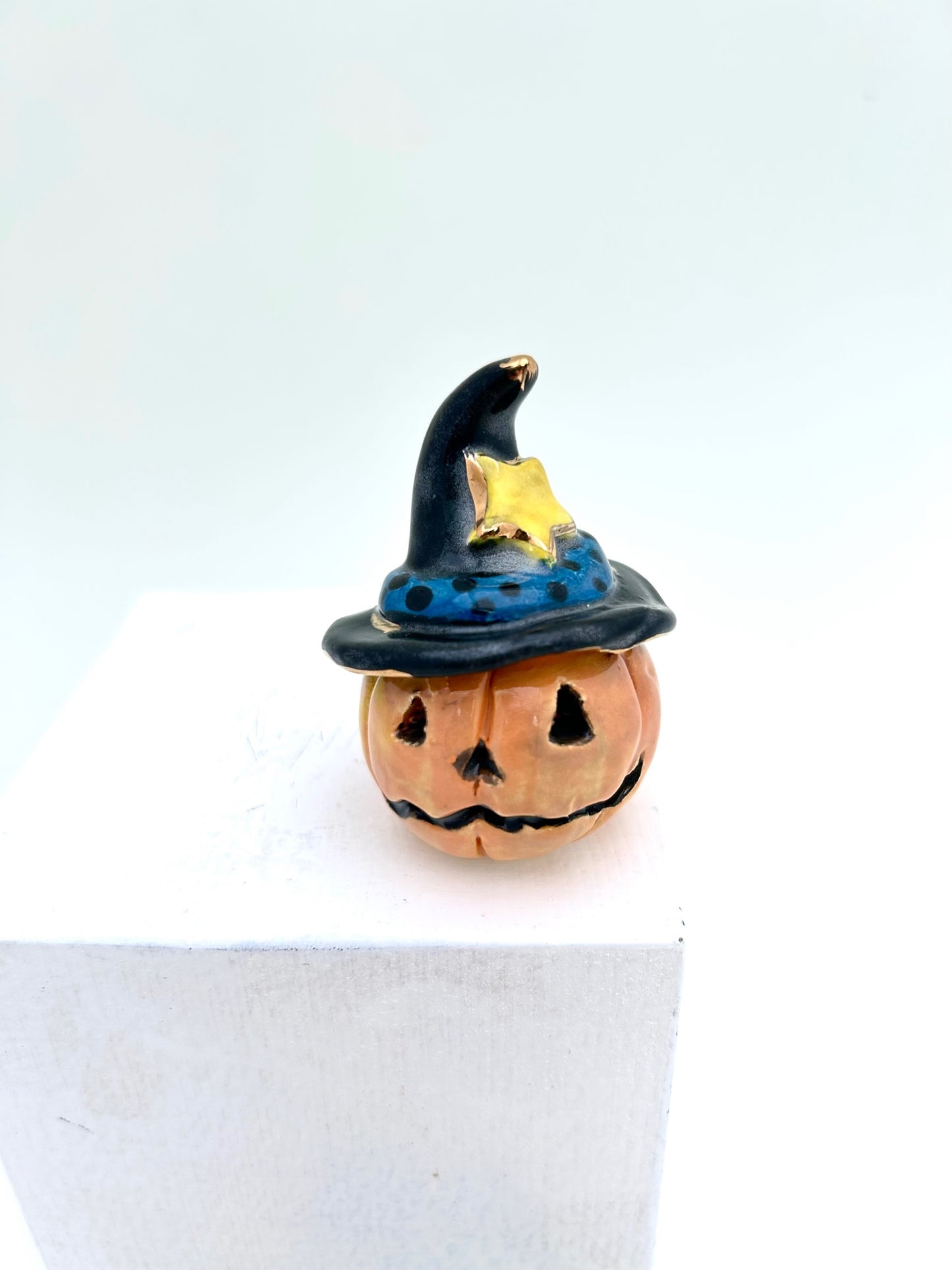 Tiny Pumpkin with Blue Band Witch Hat