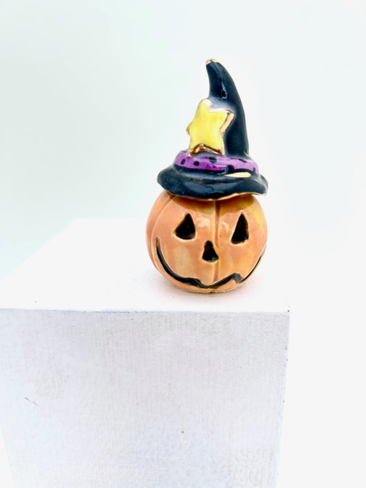 Tiny Pumpkin with Purple Band Witch Hat