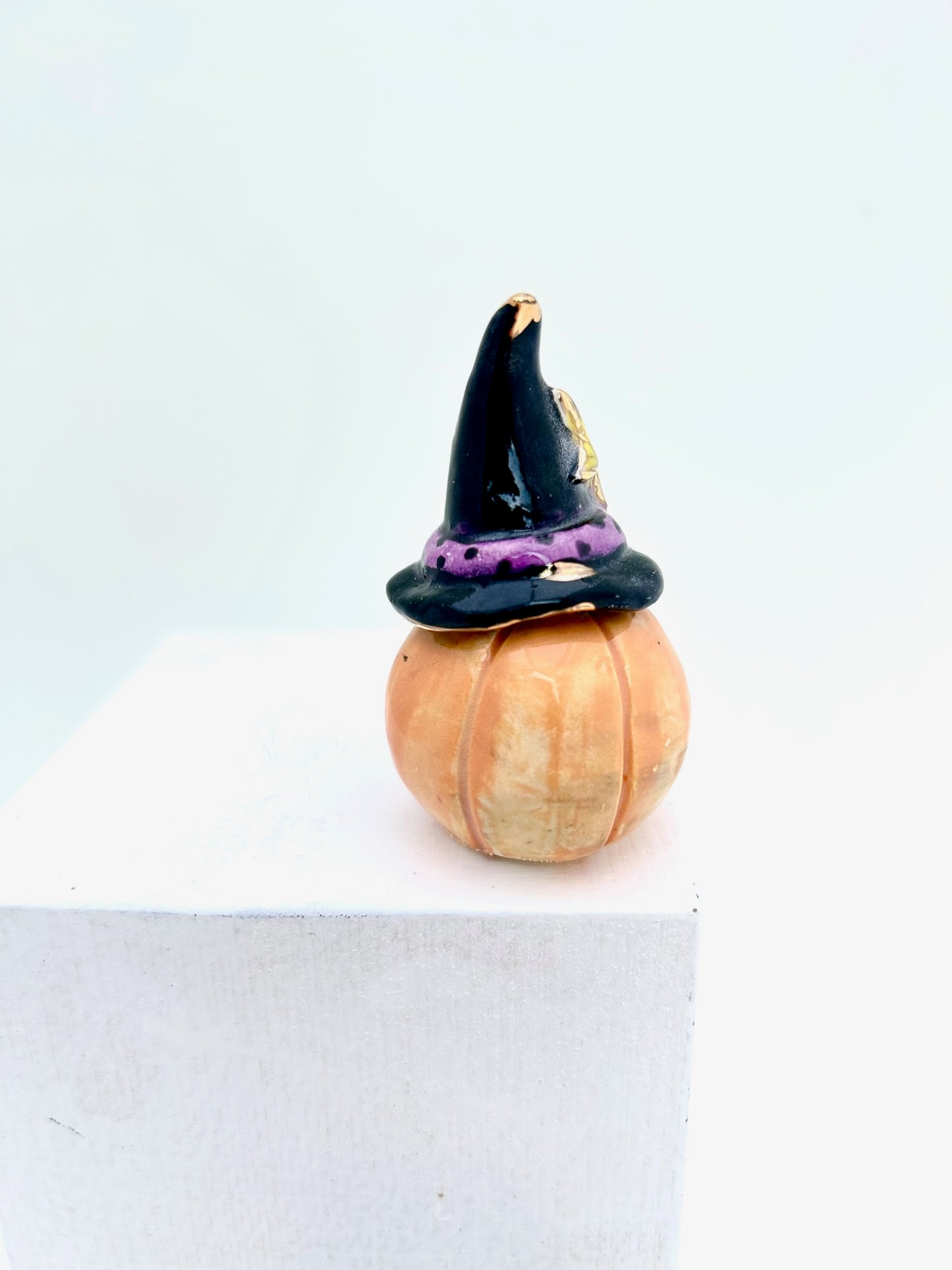 Tiny Pumpkin with Purple Band Witch Hat