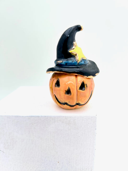 Tiny Pumpkin with Blue Band Witch Hat