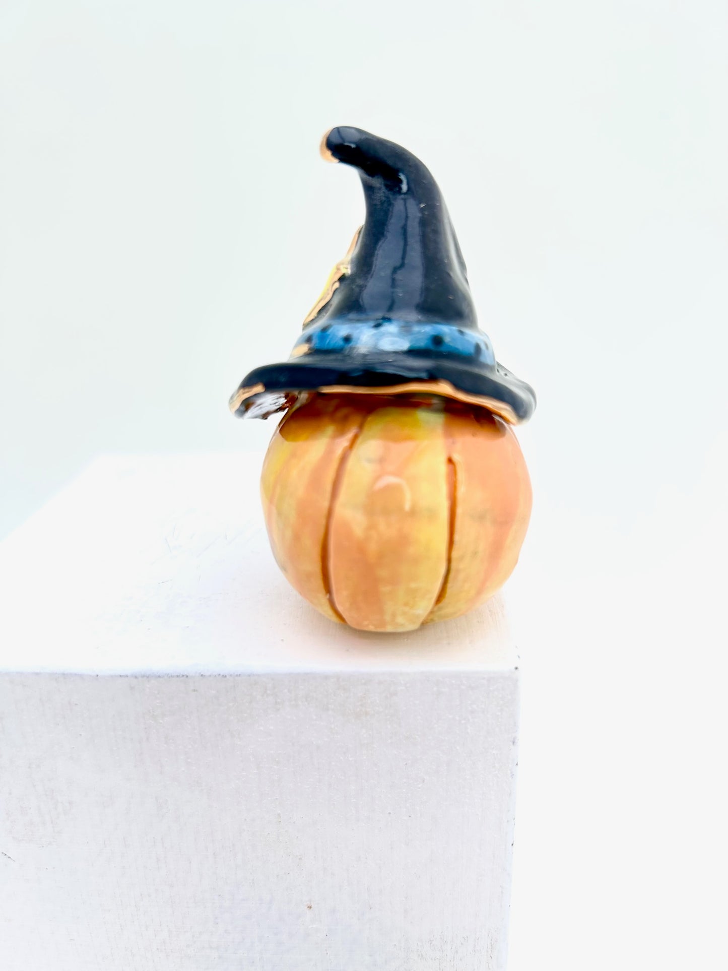 Tiny Pumpkin with Blue Band Witch Hat