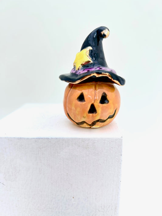 Tiny Pumpkin with Purple Band Witch Hat