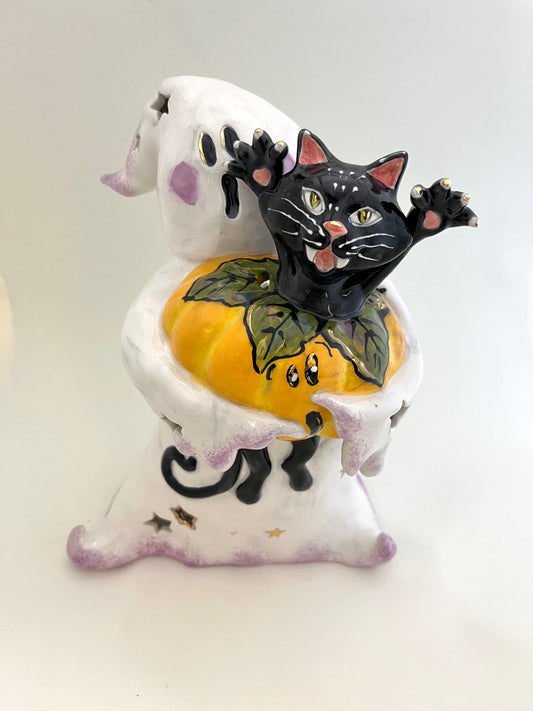 Reimagined Ghost with Cat Tealight Holder