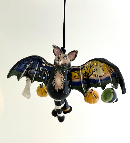 Spooktacular Enchanted Bat Windchime (Dangles and Green Bow)