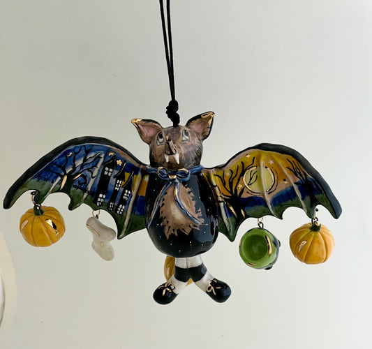 Spooktacular Enchanted Bat Windchime (Dangles and Blue Bow)