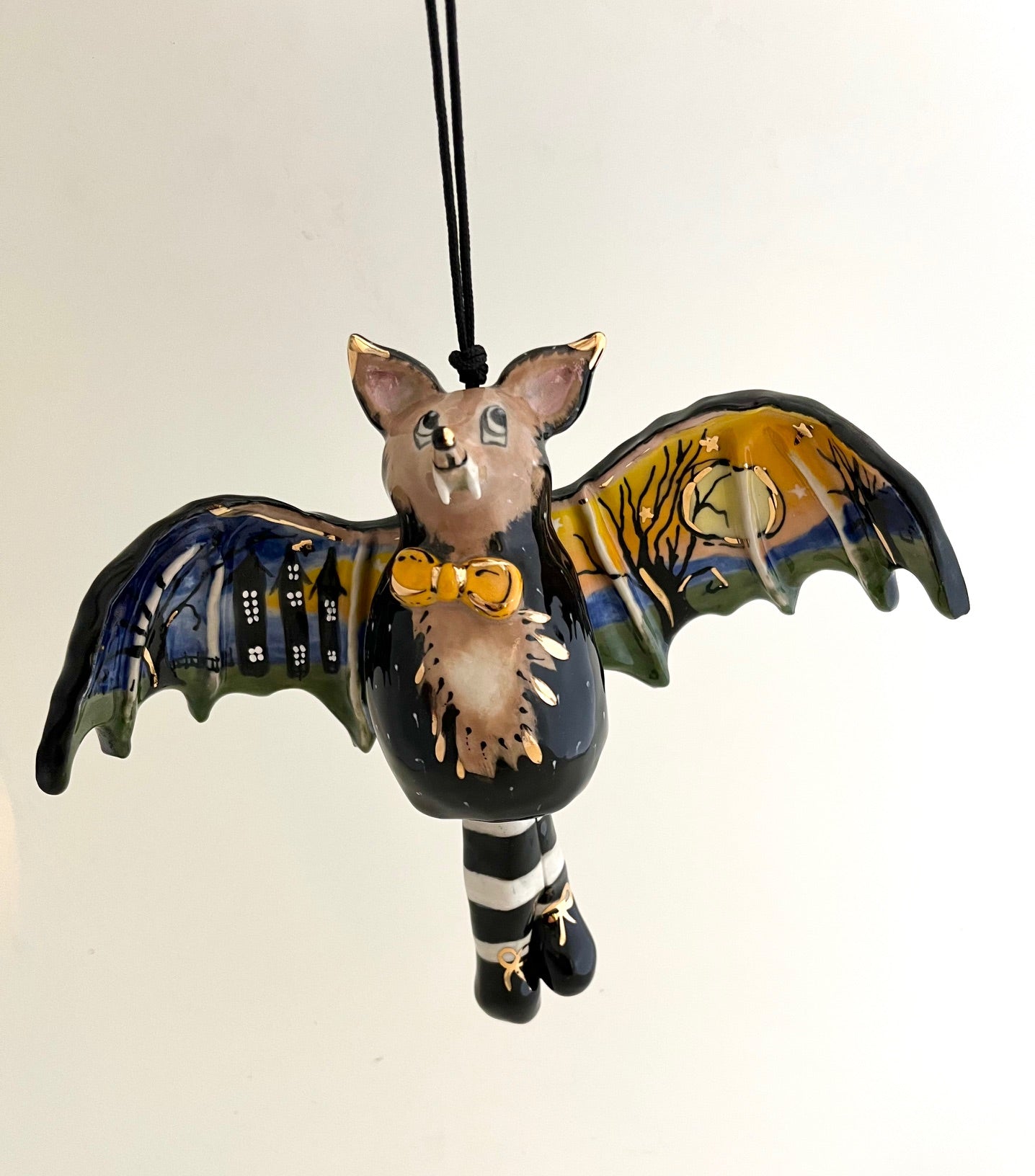 Spooktacular Enchanted Bat Windchime (Orange Bowtie)