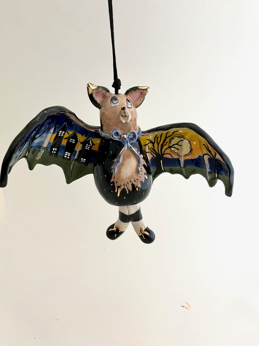 Spooktacular Enchanted Bat Windchime (Blue Bow)