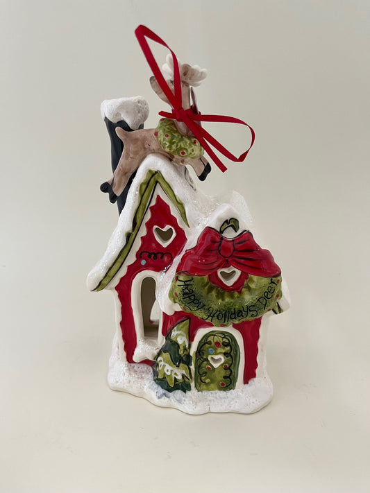 Happy Holiday Deer Candle House