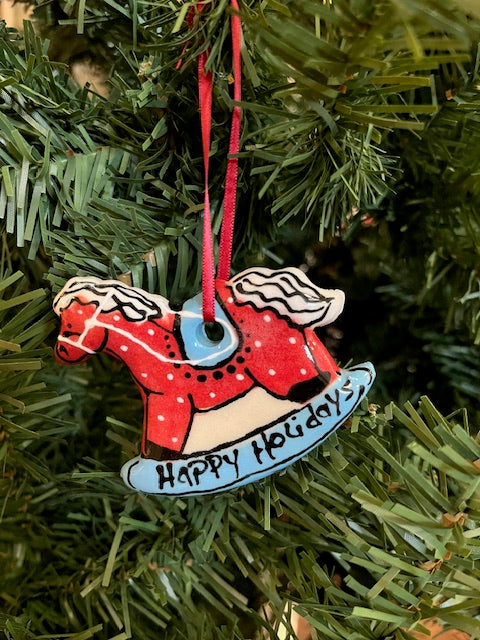 Happy Holidays Rocking Horse Ornament