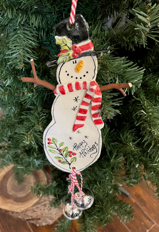 Snowman Ornament with Bells