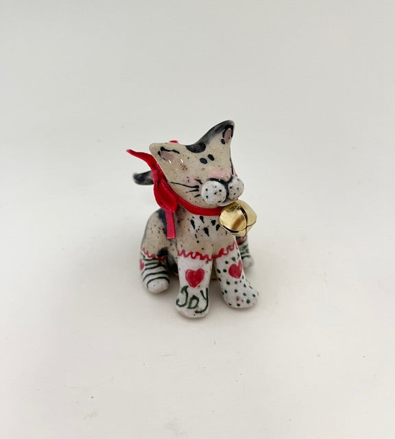 Christmas Stoneware Cat in White Socks