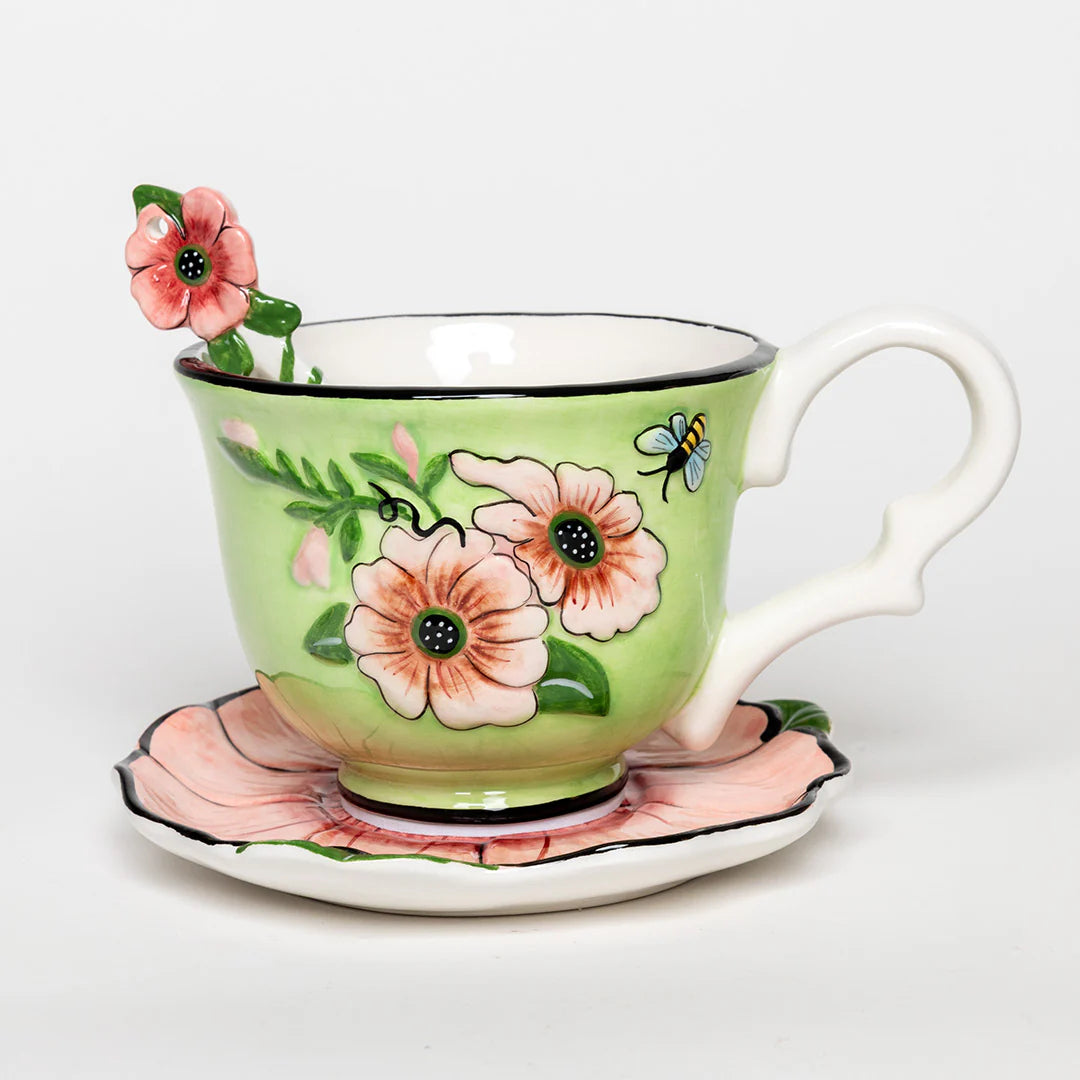 Hibiscus Teacup, Saucer and Spoon Set