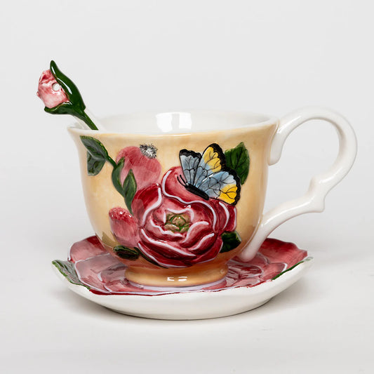 Rose Teacup, Saucer and Spoon Set