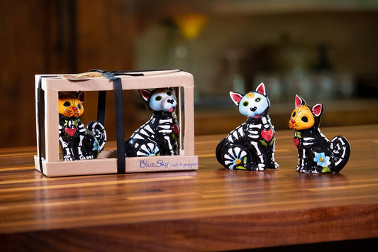 Clayworks Day Of Dead Cat And Dog Salt & Pepper Set