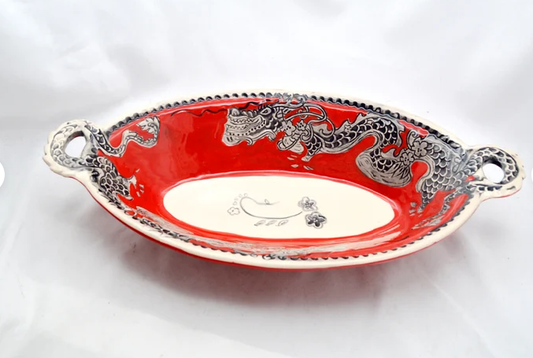 Red Dragon Platter w. handles